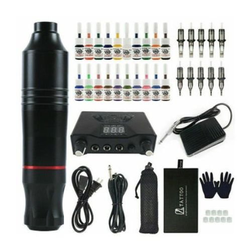 Complete Tattoo Kit Set for Beginners Pen Rotary Kit with Power Supply and Tattoo Cartridge Needles