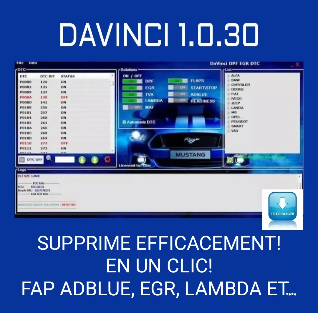 Davinci 1.0.30 Software for DTC,DPF,EGR Removal ECU Remapping