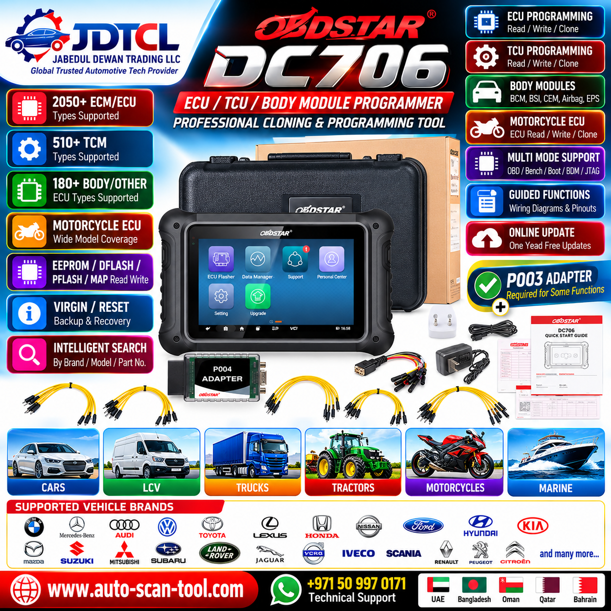 OBDSTAR DC706 professional ECU TCU body module programmer and cloning tool with P004 adapter
