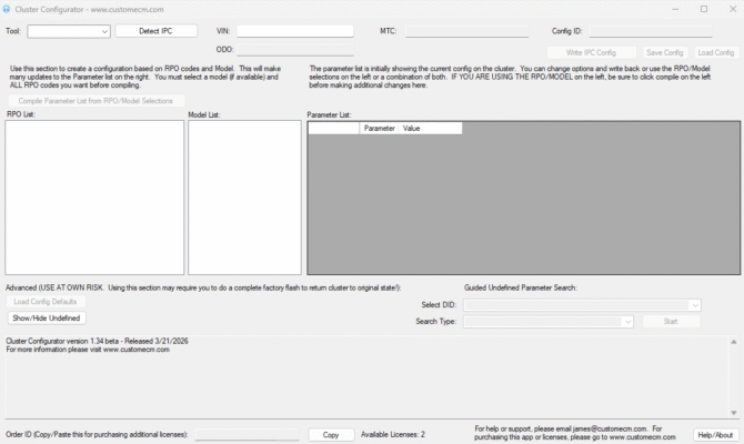 GM Cluster Configurator Support OBD Device J2534 Only