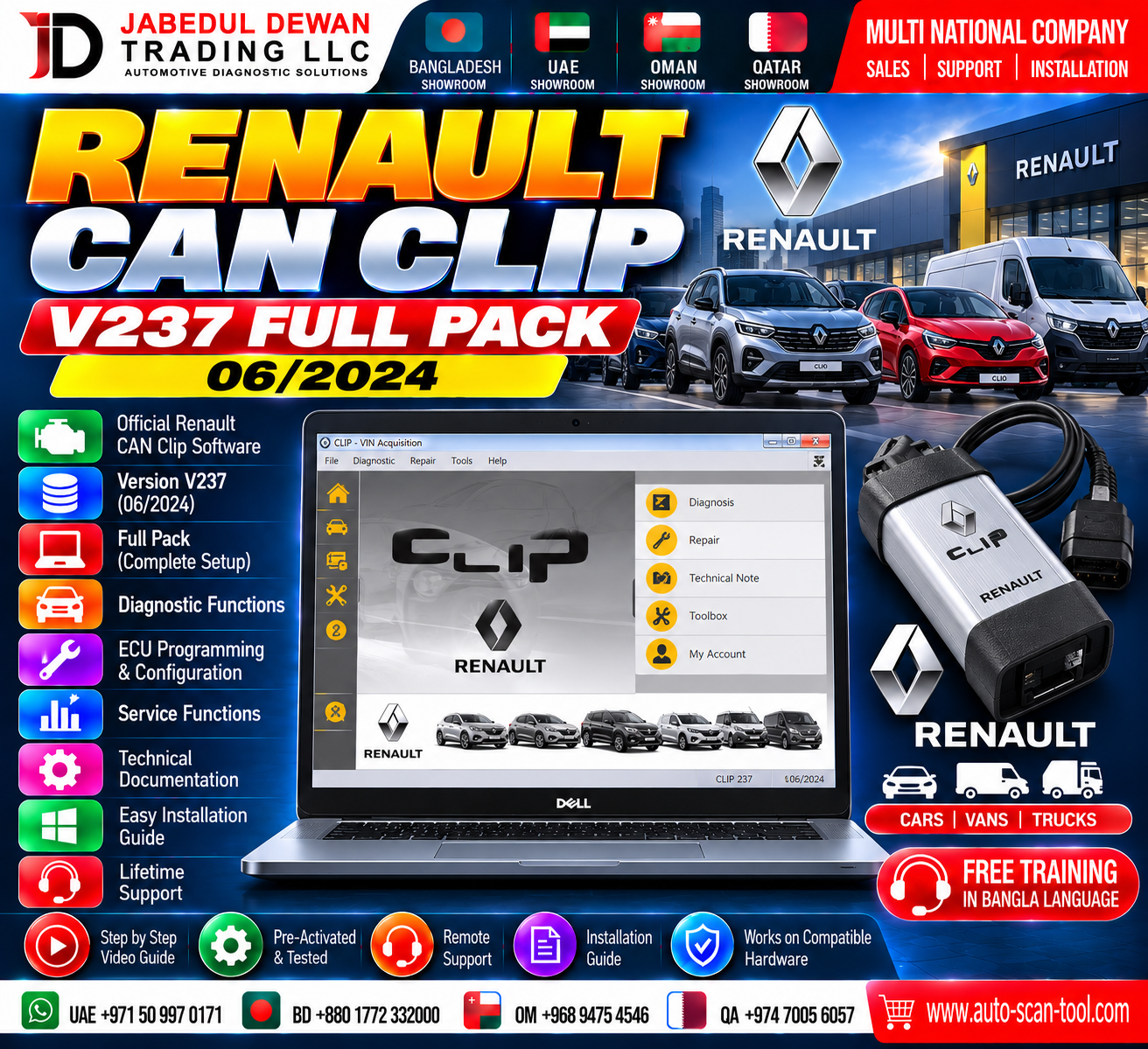 Renault CAN Clip V237 Full Pack 06/2024 diagnostic software - Jabedul Dewan Trading LLC