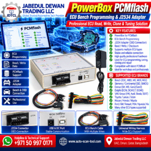 PowerBox PCMflash ECU bench programming and J2534 adapter with cables and wiring harness