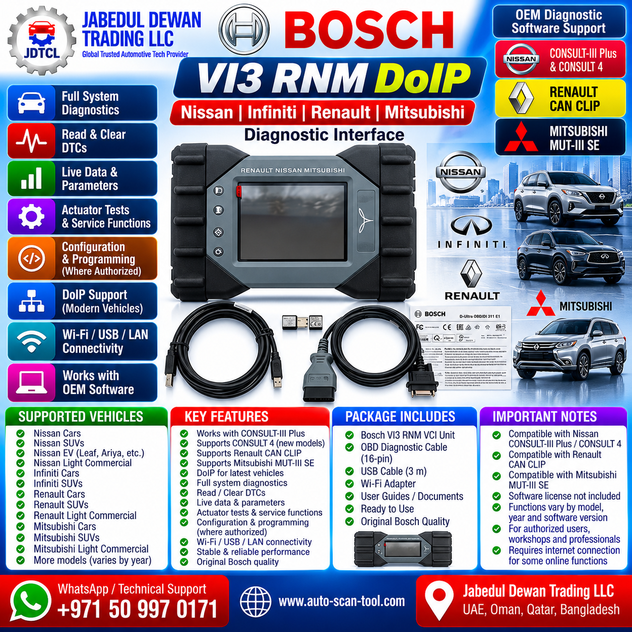 Bosch VI3 RNM DoIP diagnostic interface for Nissan Infiniti Renault and Mitsubishi vehicles