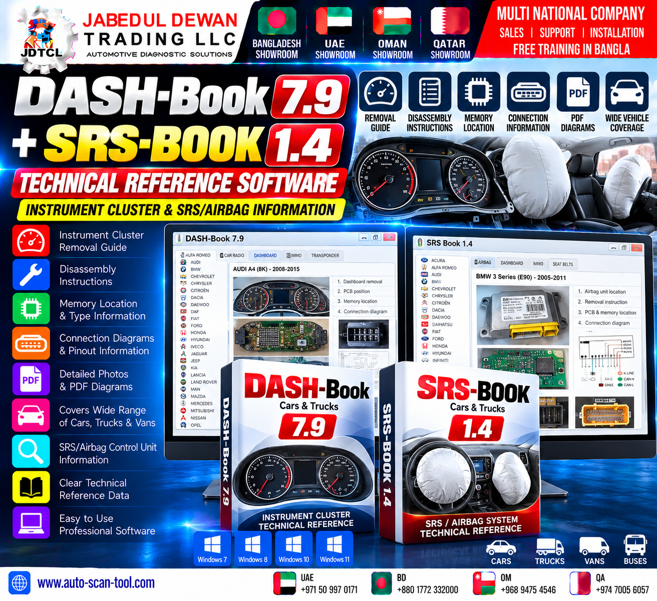 DASH-Book v7.9 and SRS-BOOK v1.4 instrument cluster and SRS technical reference software - Jabedul Dewan Trading LLC