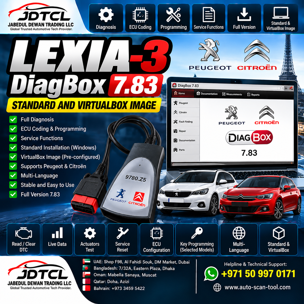 JDTCL Lexia-3 DiagBox 7.83 Standard and VirtualBox Image automotive diagnostic software