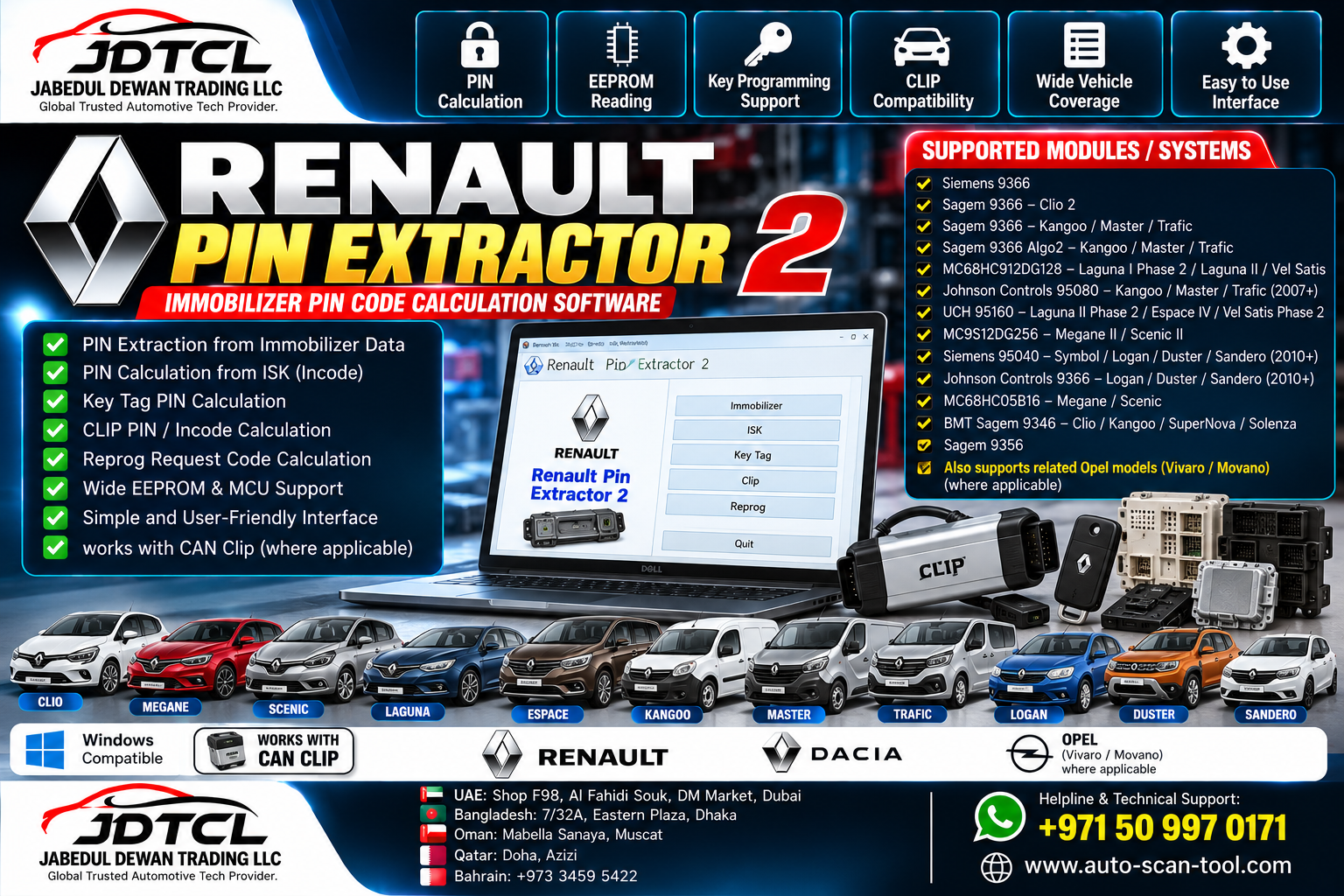 JDTCL Renault Pin Extractor 2 automotive immobilizer PIN software