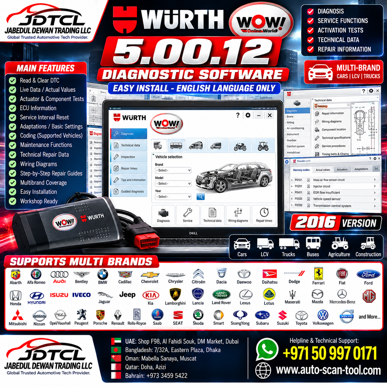 JDTCL Würth WOW 5.00.12 Easy Install English diagnostic software branded image