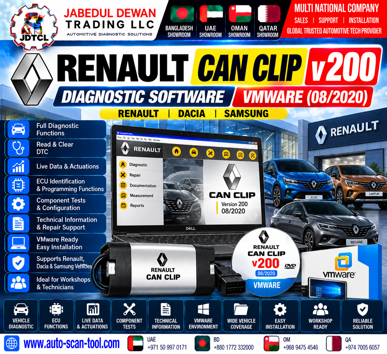 Renault CAN CLIP v200 VMware diagnostic software installation and configuration support - JDTCL Jabedul Dewan Trading LLC
