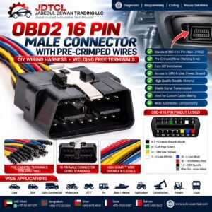 OBD2 16 Pin Male Connector with Pre-Crimped Wires J1962 Diagnostic CAN Bus ECU Programming Harness